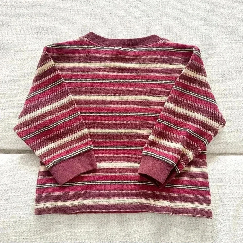 Vintage Kids Old Navy Burgundy + Cream Striped Long Sleeve Tee Size 2T